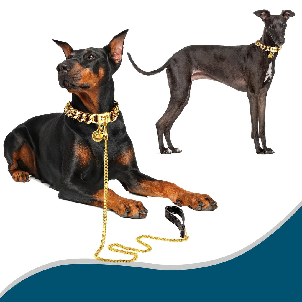 19mm Gold Plated Stainless Steel with Snap Lock, 6 Sizes for Puppy Small Medium Large Dogs | Cuban Link Dog Chain Collar - product image 3