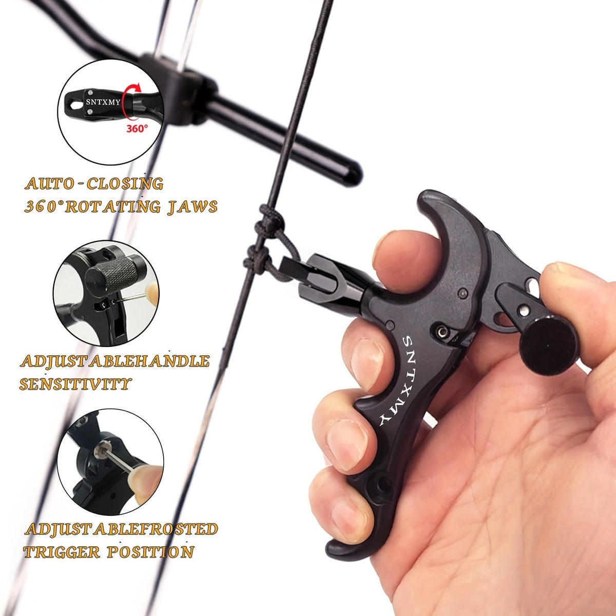 Archery Bow Release Aid for Compound Bow | 360° Rotating Aluminum Thumb Trigger Wrist Strap Release with Adjustable Sensitivity for Hunting & Target Shooting - product image 8