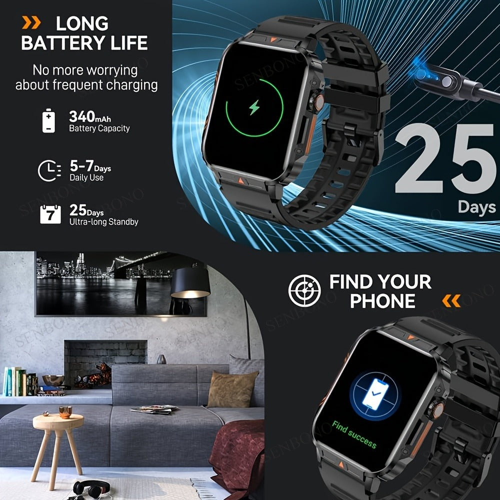 Smartwatch with Wireless Calling – SENBONO Men & Women – 1.95" HD Display, 100+ Sport Modes, IP68 Waterproof, Step & Calorie Tracker - product image 6