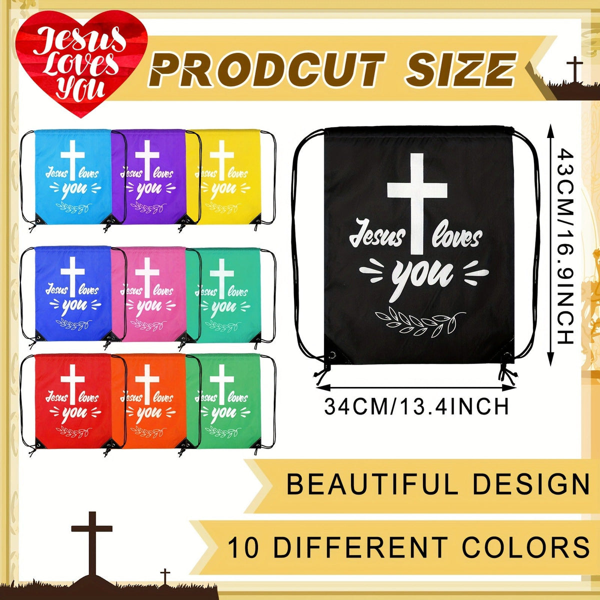 10 Drawstring Backpacks & 10 Sport Bottles with Bible Verses, God Loves You Church Event Favors for Kids, Vacation Bible School, Sunday School & Religious Celebrations | Christian Party Gifts Bulk Set 20pcs