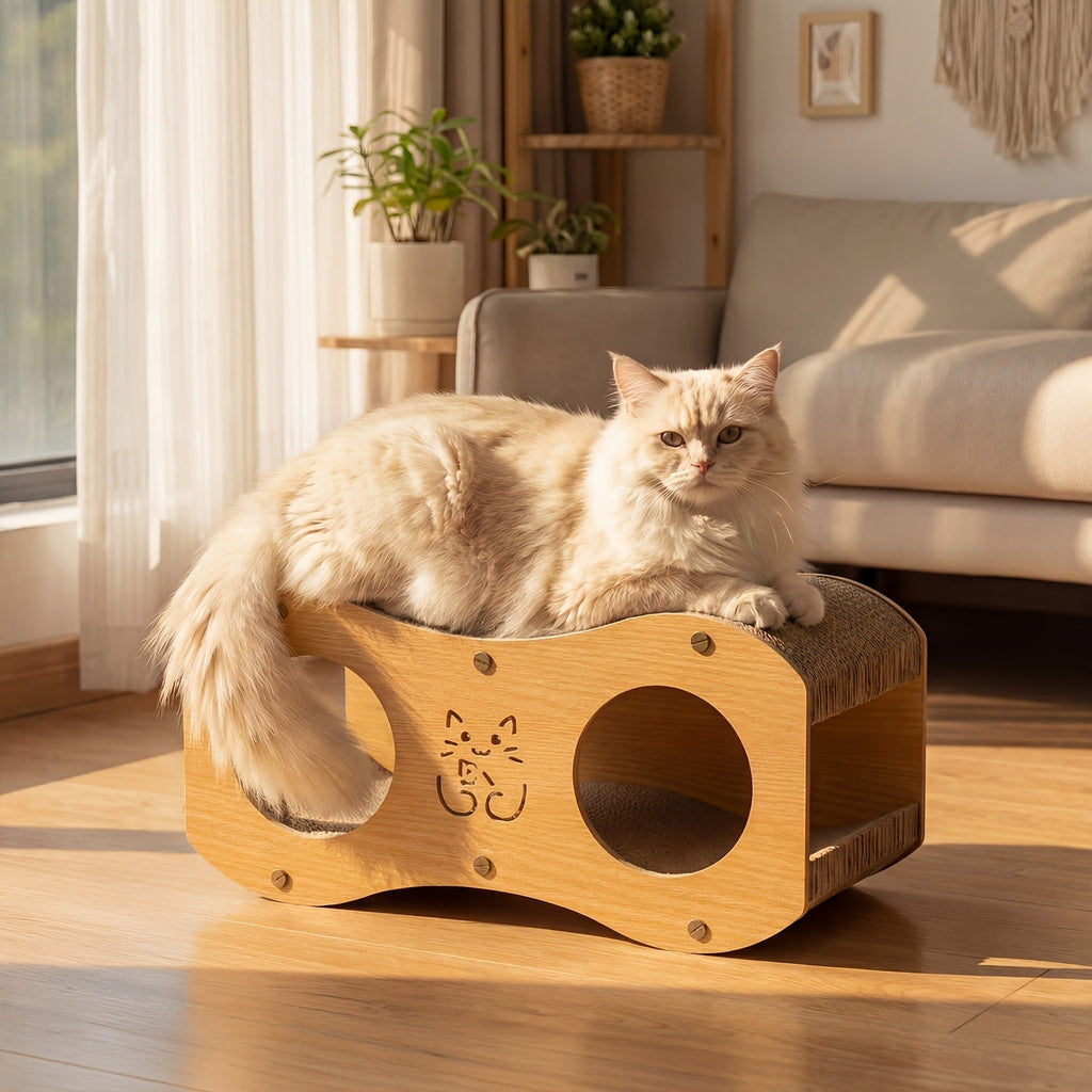 Cat Scratching Post with Integrated Cat Bed – Sturdy Walnut Wood Base, 4-Season Woven Scratch Pad, Indoor Cat Scratcher Lounge for Scratching, Lounging & Play - product image 8