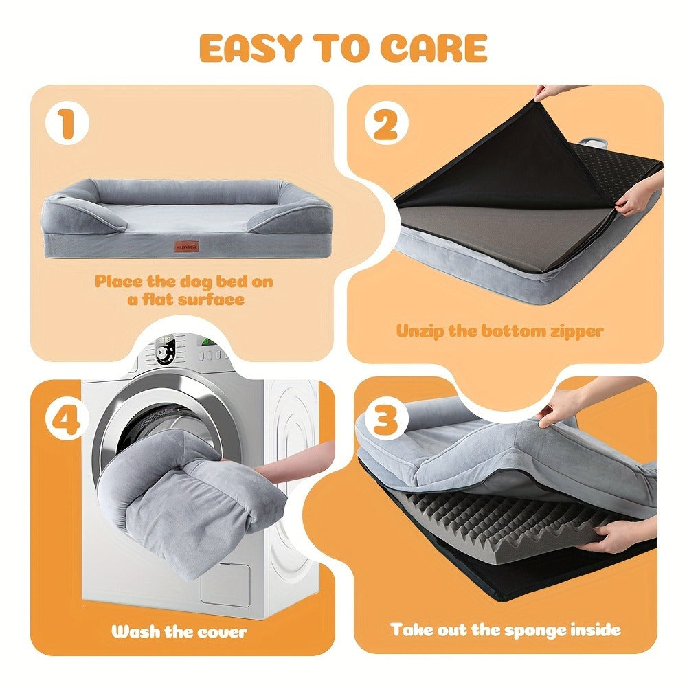 Orthopedic Dog Bed with Removable Washable Cover – High-Density Foam Dog Sofa Couch Bed, 4-Sided Bolster, Nonskid Bottom, Soft Flannel Lining, Available in M - product image 12