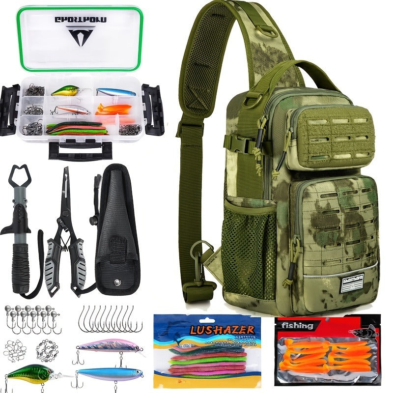 Tactical Outdoor Gear Bag for Fishing Tackle, Hunting & Camping, Multi-Pocket Crossbody Bag, Available in Green Camo, Black Camo, Black & Khaki, Gift Box - product image 5