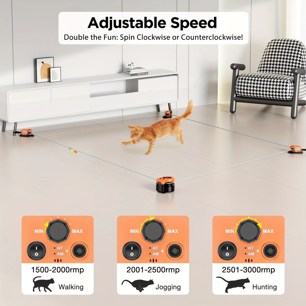 Electric Feather Mouse Lure Coursing Machine with DIY Track, Mouse Sounds, Auto Timer, Boredom Buster for Indoor Cats Kittens, 2 Speed Modes | Interactive Cat - product image 18