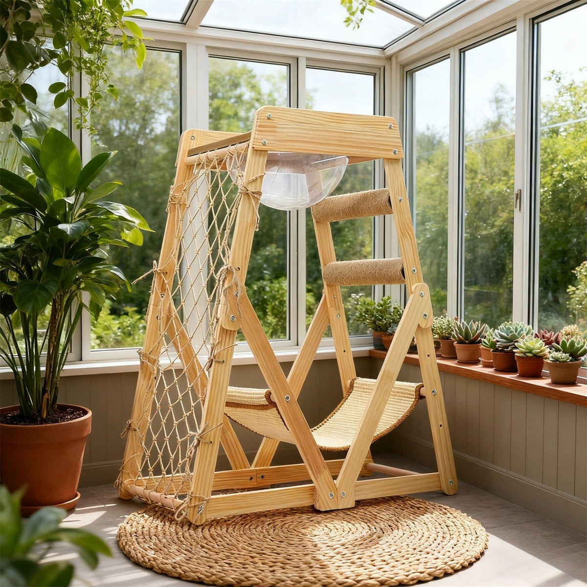 Bamboo Stable Cat Climbing Tower for Indoor Cats, Kittens & Small Cats, Space-Saving Design | Cat Tree Triangle Cat Tower with Sisal Scratching Posts, Soft - product image 15