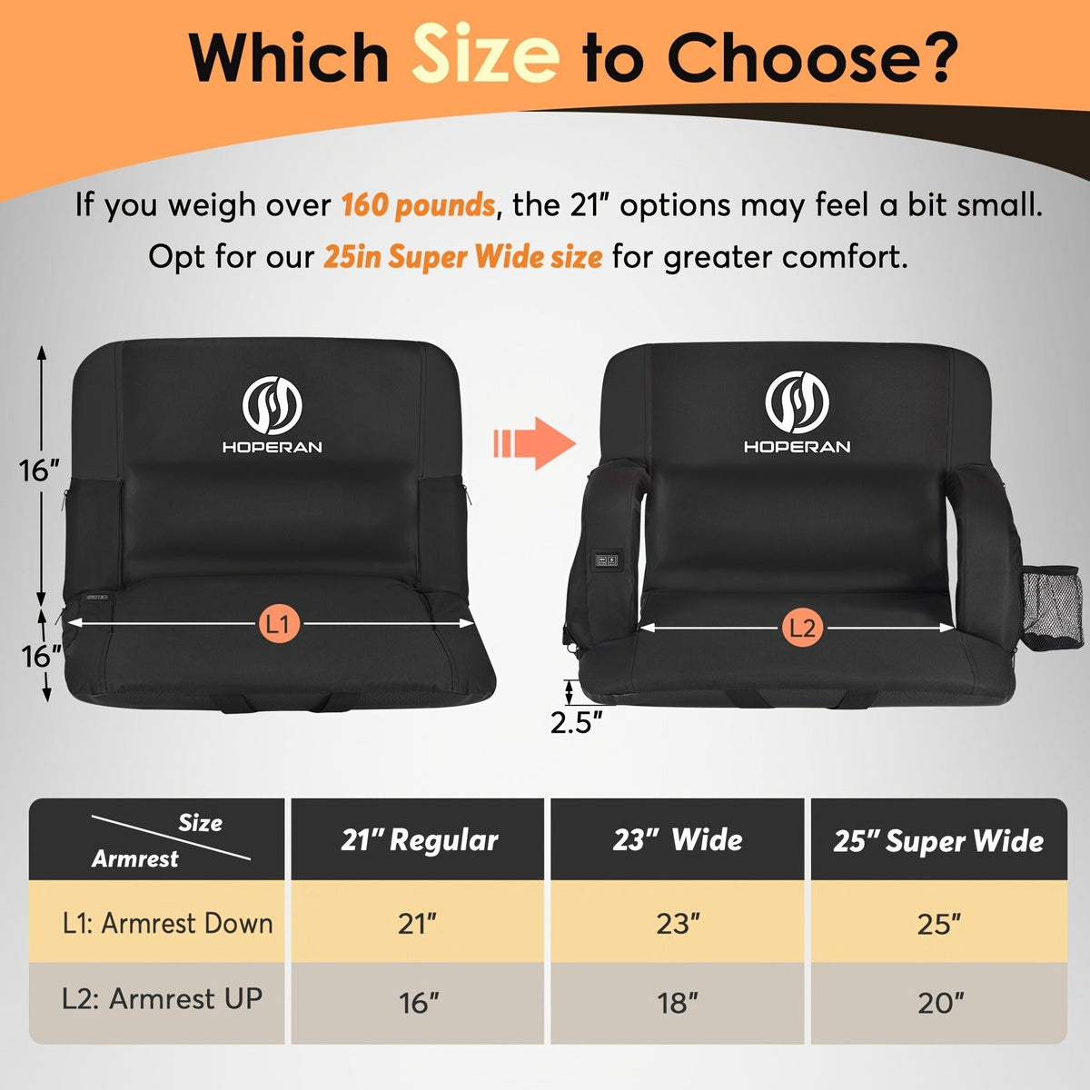 Heated Stadium Seat with Massage | 3-Level Heat & 6 Modes