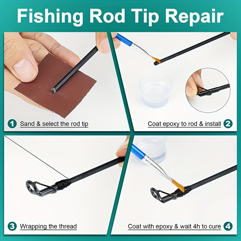 Fishing Rod Repair Kit with Top Rings Guides AB Epoxy Glue Winding Line Textured Paper Complete Rod Break Fix Set Iron Rod Guides Replacement Supplies FRT-02 - product image 8