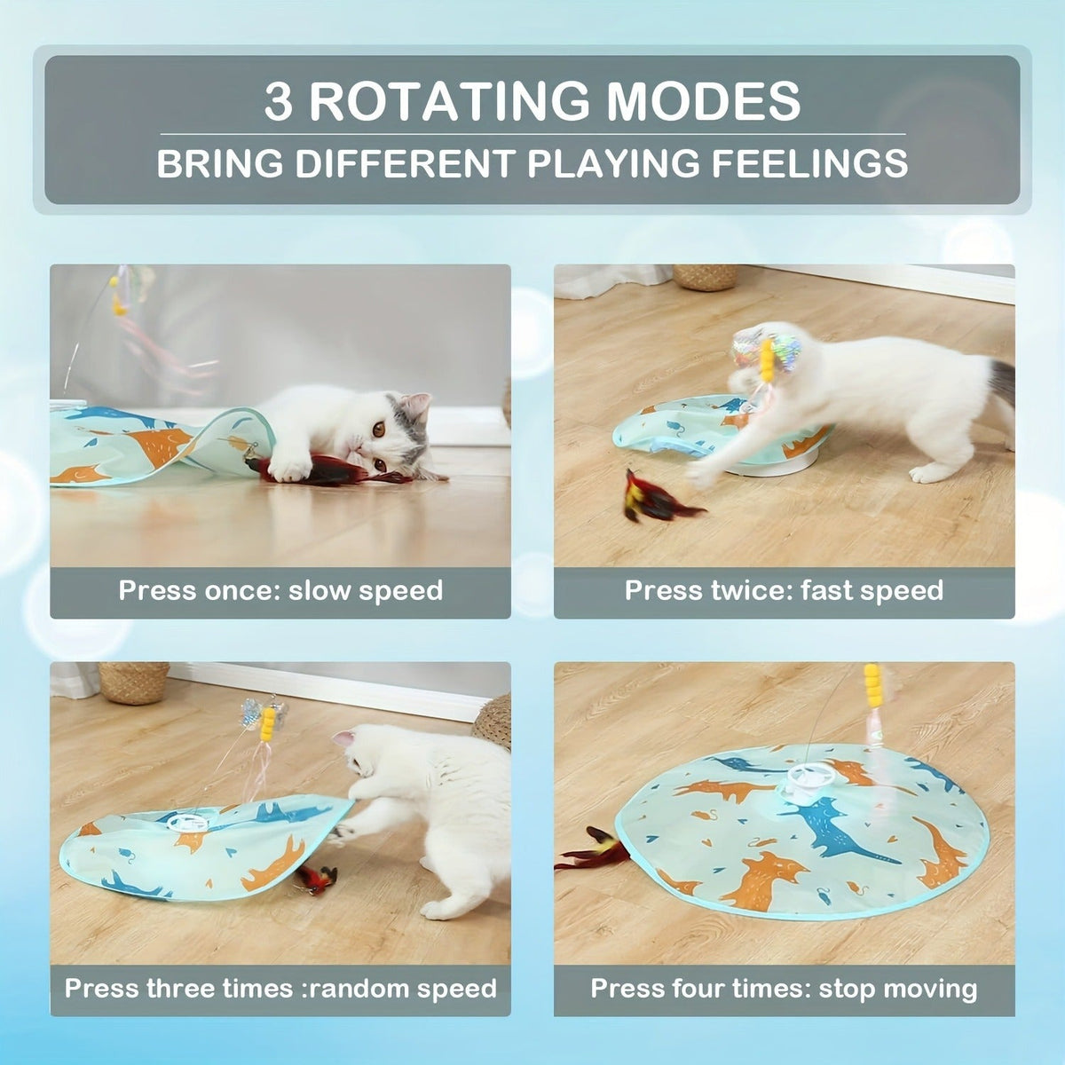 USB Rechargeable 1200mAh Auto Shut-Off 3 Speed Modes Indoor Cat Exercise Toy by Valonii – Interactive Cat Toy Electric Motion Activated 2-in-1 Rotating - product image 5