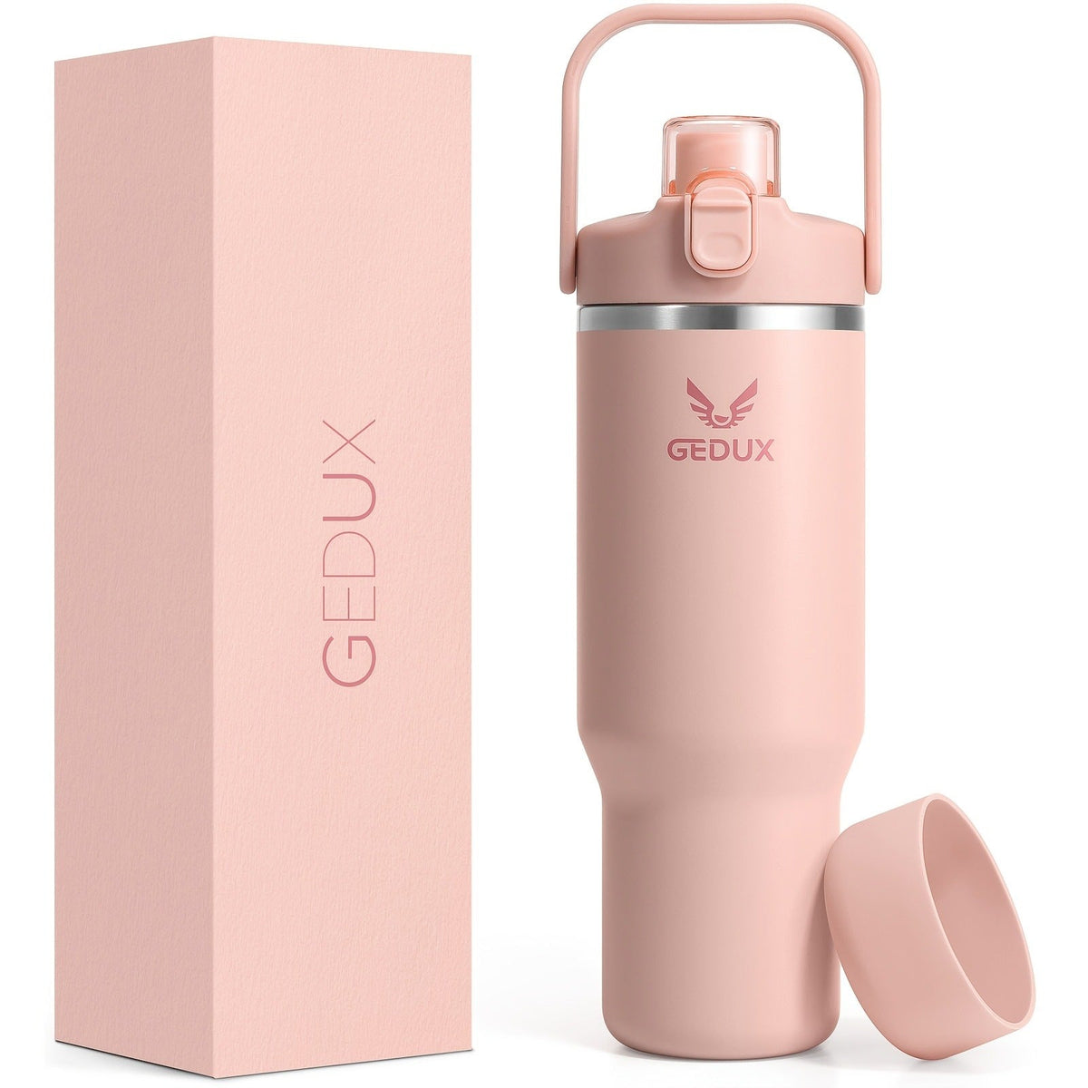 Vacuum Insulated Tumbler 32oz Stainless Steel with Handle Straw 2-in-1 Lid Chug Straw Lid Silicone Boot Matte Finish Keeps Drinks Cold Hot for Travel Gym Outdoor for Kitchen & Dining