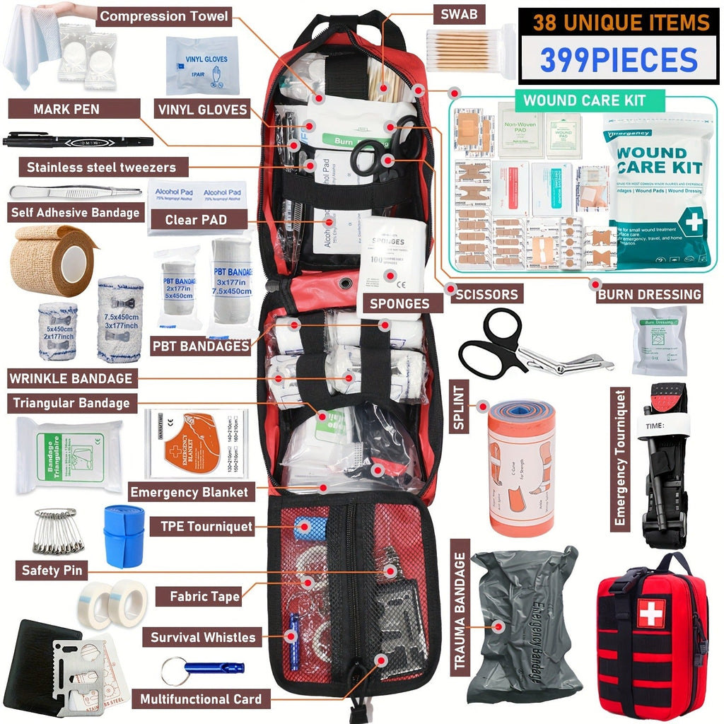 First Aid Kit 399pcs / 99pcs Professional Portable Survival Gear with Splints Scissors Tweezers for Hiking Camping Hunting Car Travel Emergency - product image 9