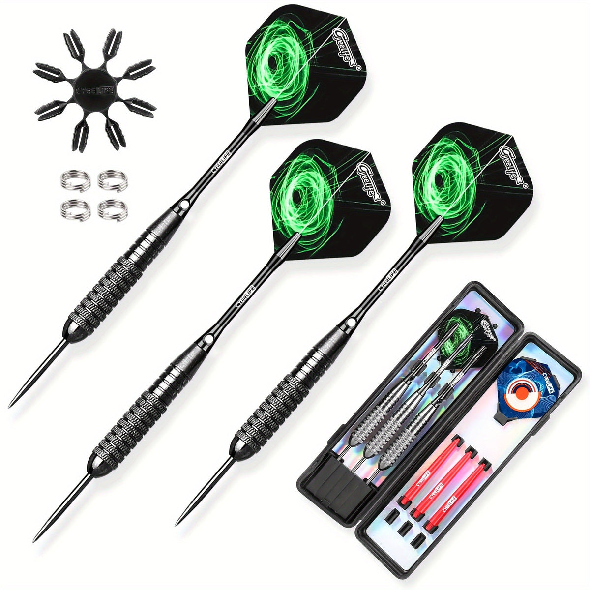 Aluminum & PVC Shafts, Extra Replacement Flights & Plastic Protectors, Complete Dart Accessory Kit for Dartboard Practice | Professional Steel Tip Darts Set with Carrying Case