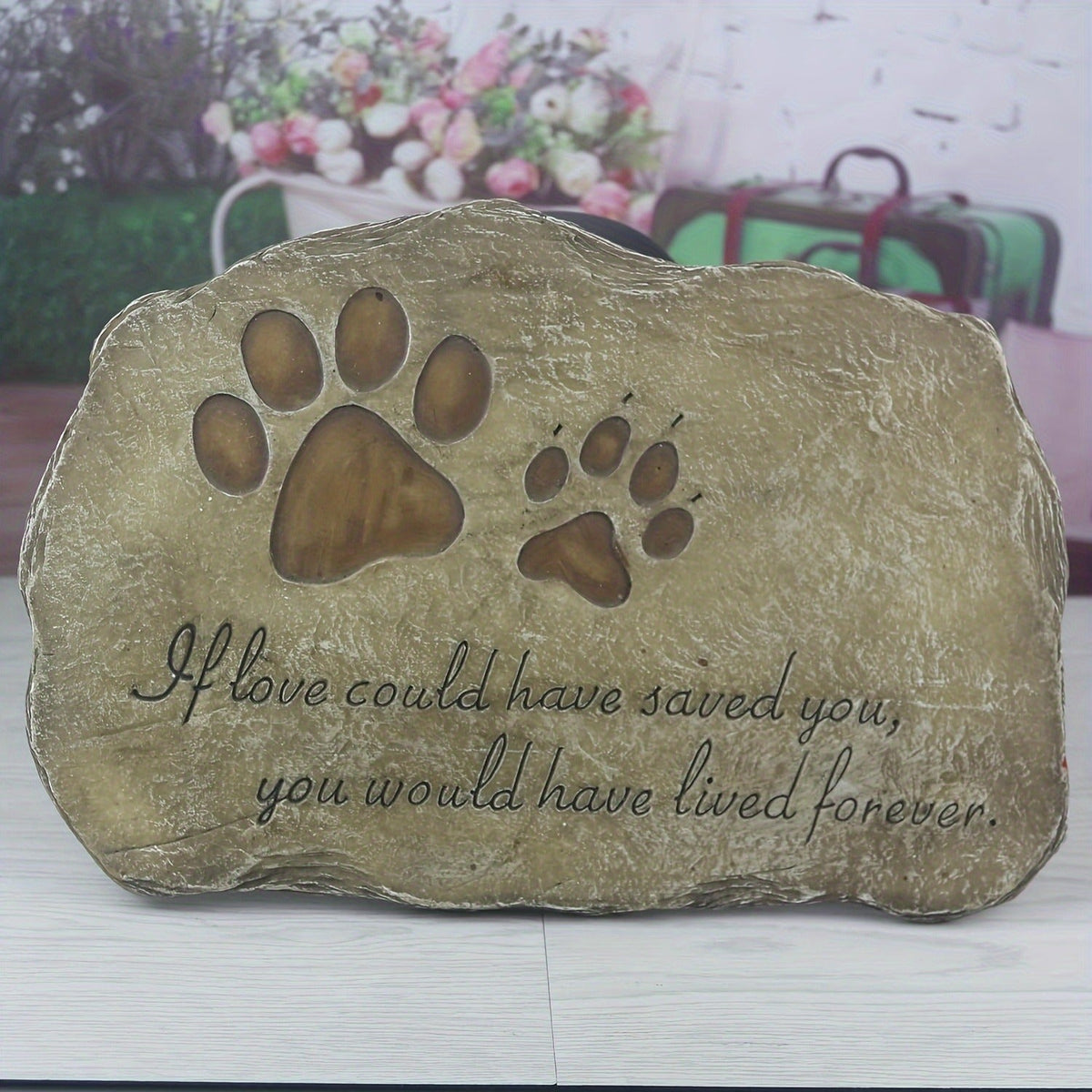 Pet Memorial Stone Hand-Painted Paw Print Garden Grave Marker for Dogs & Cats | Heartfelt Dog Cat Memorial Gift | Sympathy Loss Gift Indoor Outdoor Pet Remembrance Stone | Brown