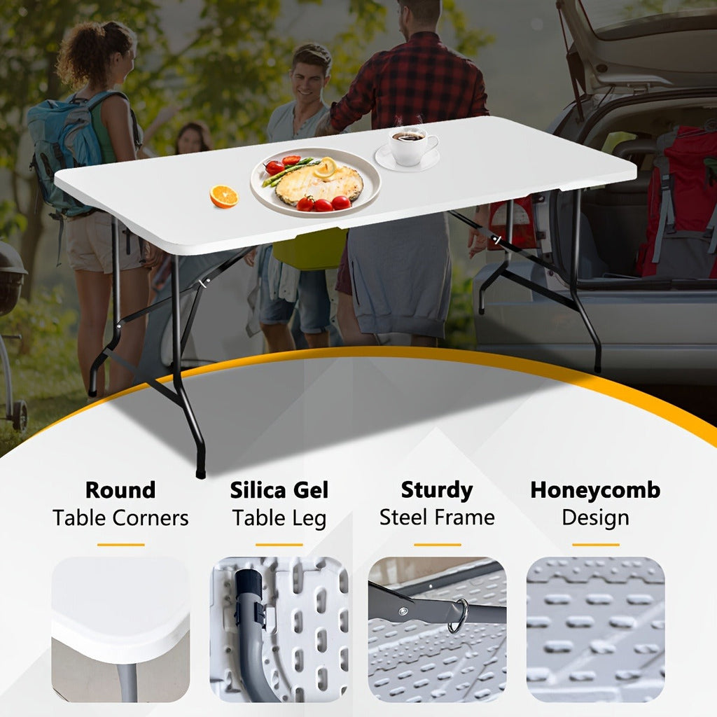 Folding Picnic Table Travel-friendly Plastic Camping Table Indoor Outdoor with Carrying Handle Lock 4FT 6FT Featherlight Fold Up Dining Table for Camping - product image 10