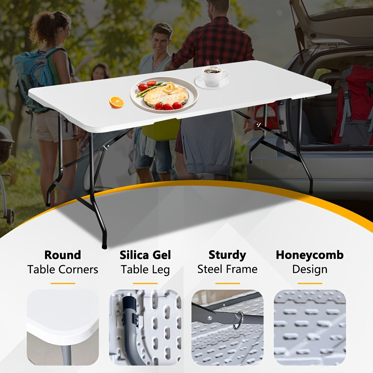 Folding Picnic Table Travel-friendly Plastic Camping Table Indoor Outdoor with Carrying Handle Lock 4FT 6FT Featherlight Fold Up Dining Table for Camping - product image 10