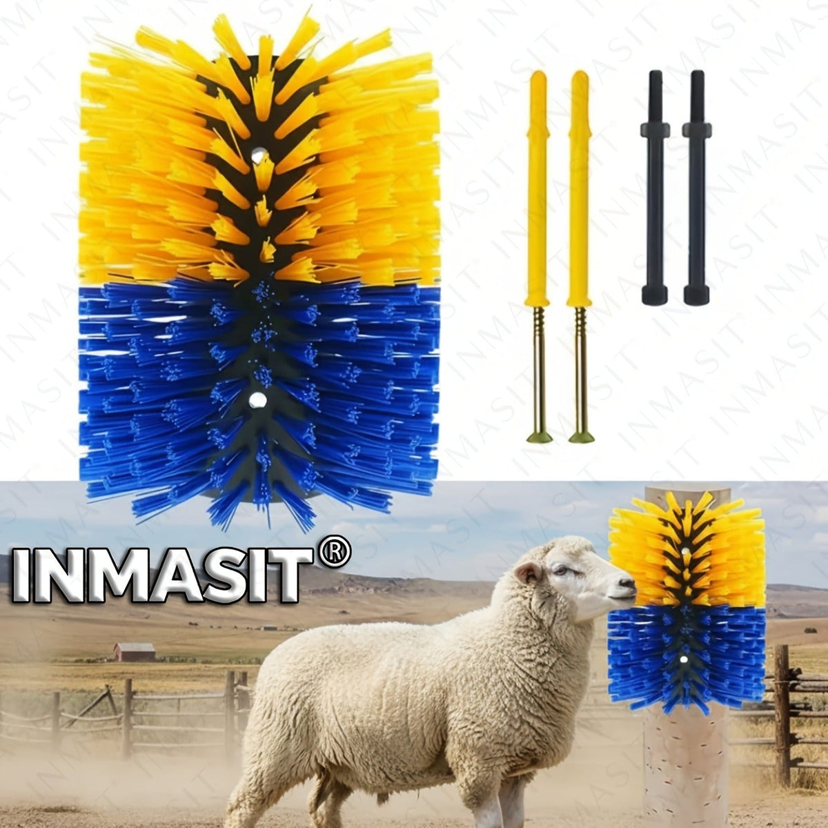 Livestock Grooming Brush Scratcher 8.7" – Easy Install with 4 Screws, Battery-Free Stress Reduction, Red/Blue & Yellow/Blue – All-in-One Massage & Itch Relief - product image 13