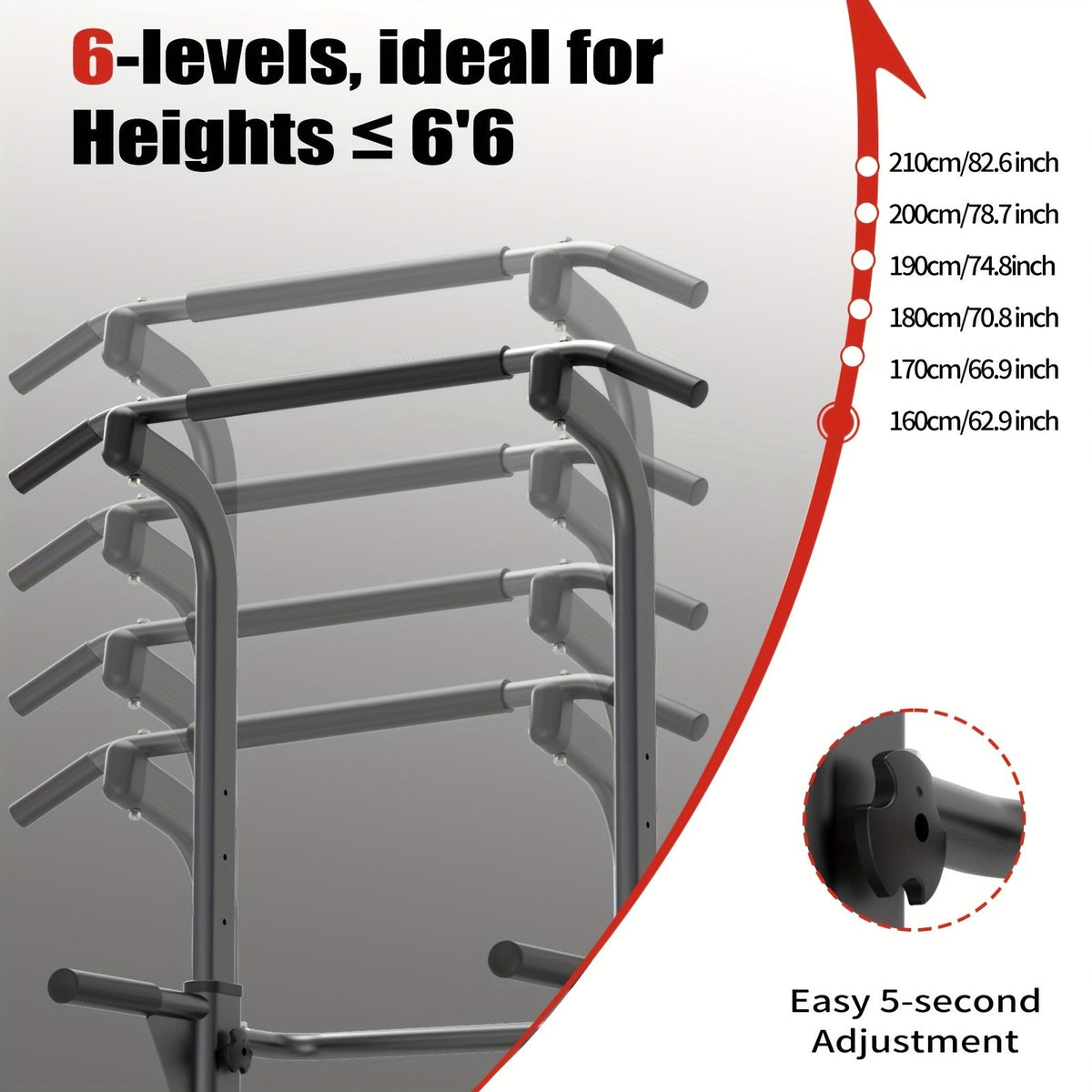 Adjustable Height Multi-Function Home Gym Strength Training Workout Station for Dips, Chin Ups, Push Ups, Leg Raises & Upper Body Exercise, 3 Models Available - product image 9