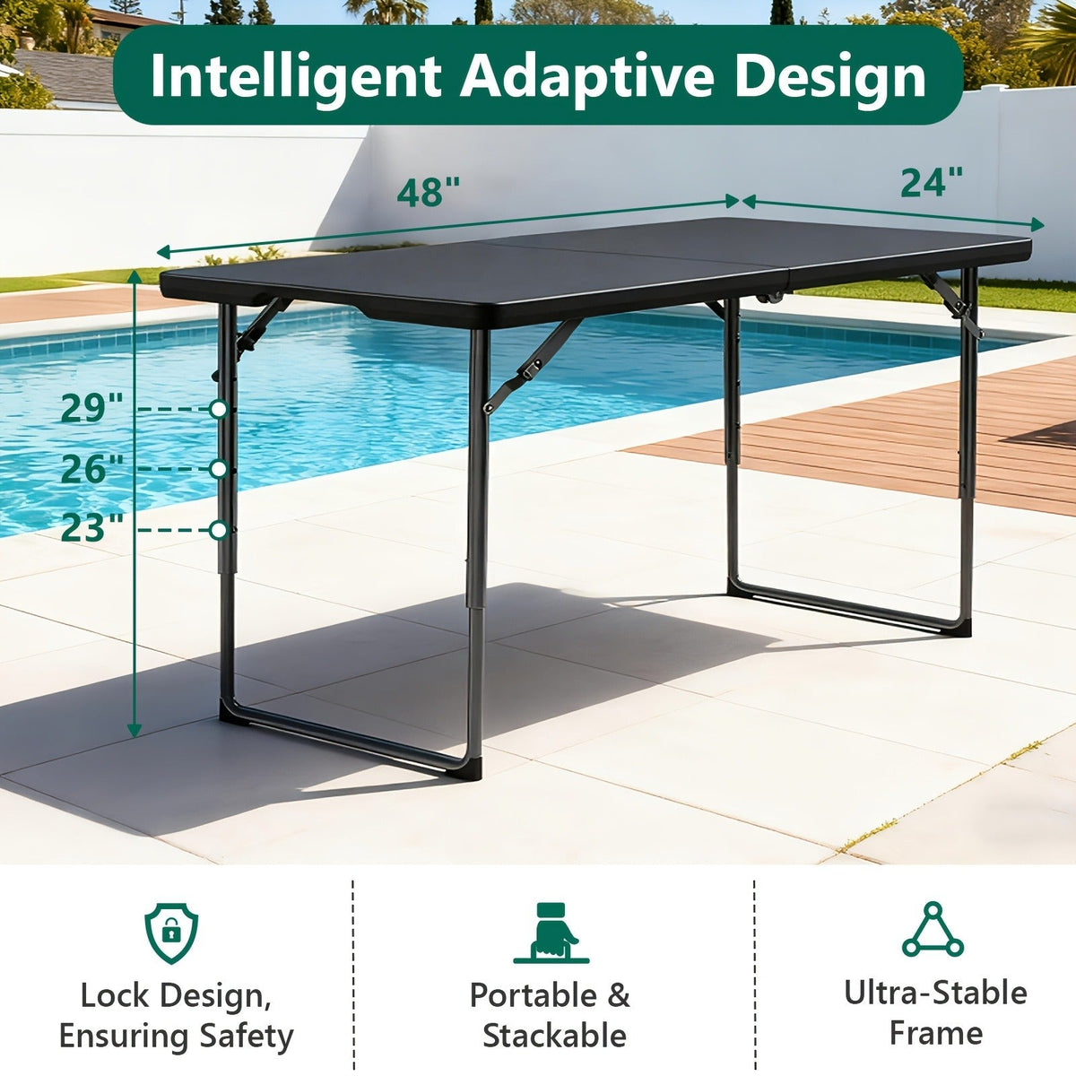 Collapsible Outdoor Dining and Utility Table 4ft 6ft Multi-Purpose Folding Desk for Camping Backyard Weddings Living Room Card Games Study Home Office