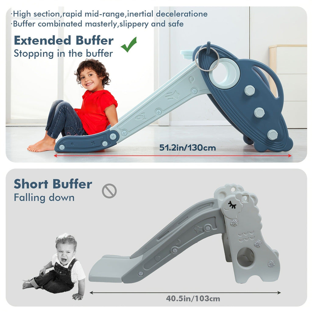Foldable Toddler Slide for Indoor & Outdoor | Kids Home Climbing Play Set, Birthday Gift for Boys & Girls | Non-Slip Steps, Safe Handrail, Anti-Slip Mat, Extra-Long Buffer Slide