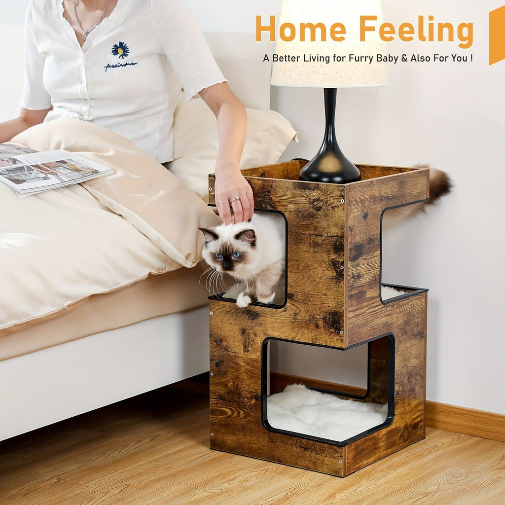 Cat Tree Small Modern 23.6" Wood Cat Tower Furniture with Scratching Pad Removable Soft Mats & Free Cat Toy for Indoor Kittens – Brown – Climbing Scratching - product image 3