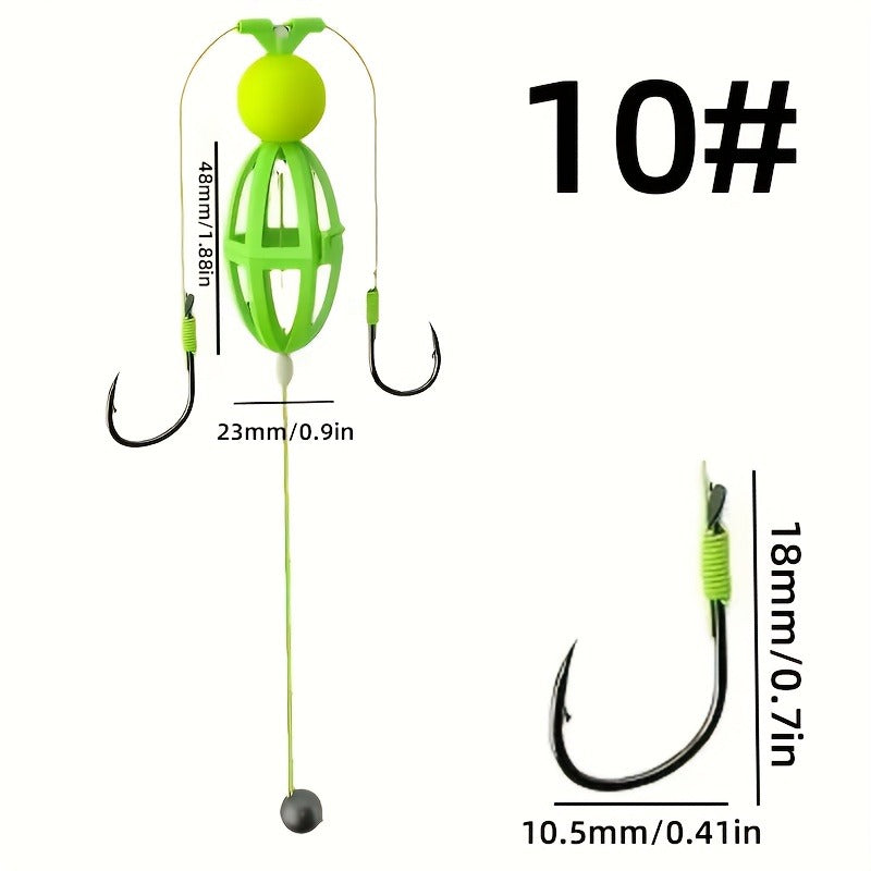 Fishing Hook Cage Set 3pcs Anti-Snag Double Hook Rig with Non-Twist Explosive & Flip Hooks | Carbon Steel Green Lure Fishing Bottom Hanging Prevention, Size - product image 3