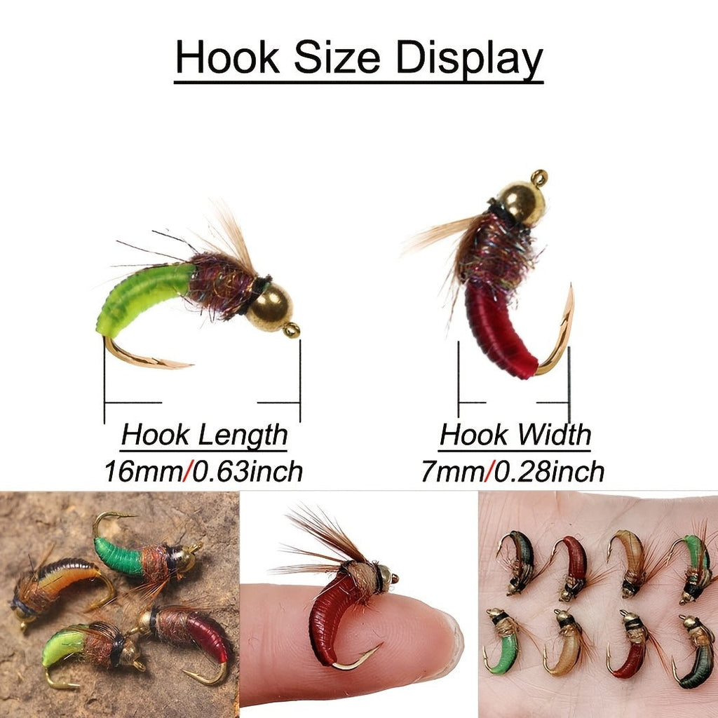 Brass Bead Head Caddis Nymph Lures Mixed Styles with Tackle Box, High Carbon Steel #10 Hooks for Bass Bluegill Trout Freshwater – Trout Fly Fishing Flies Kit - product image 6
