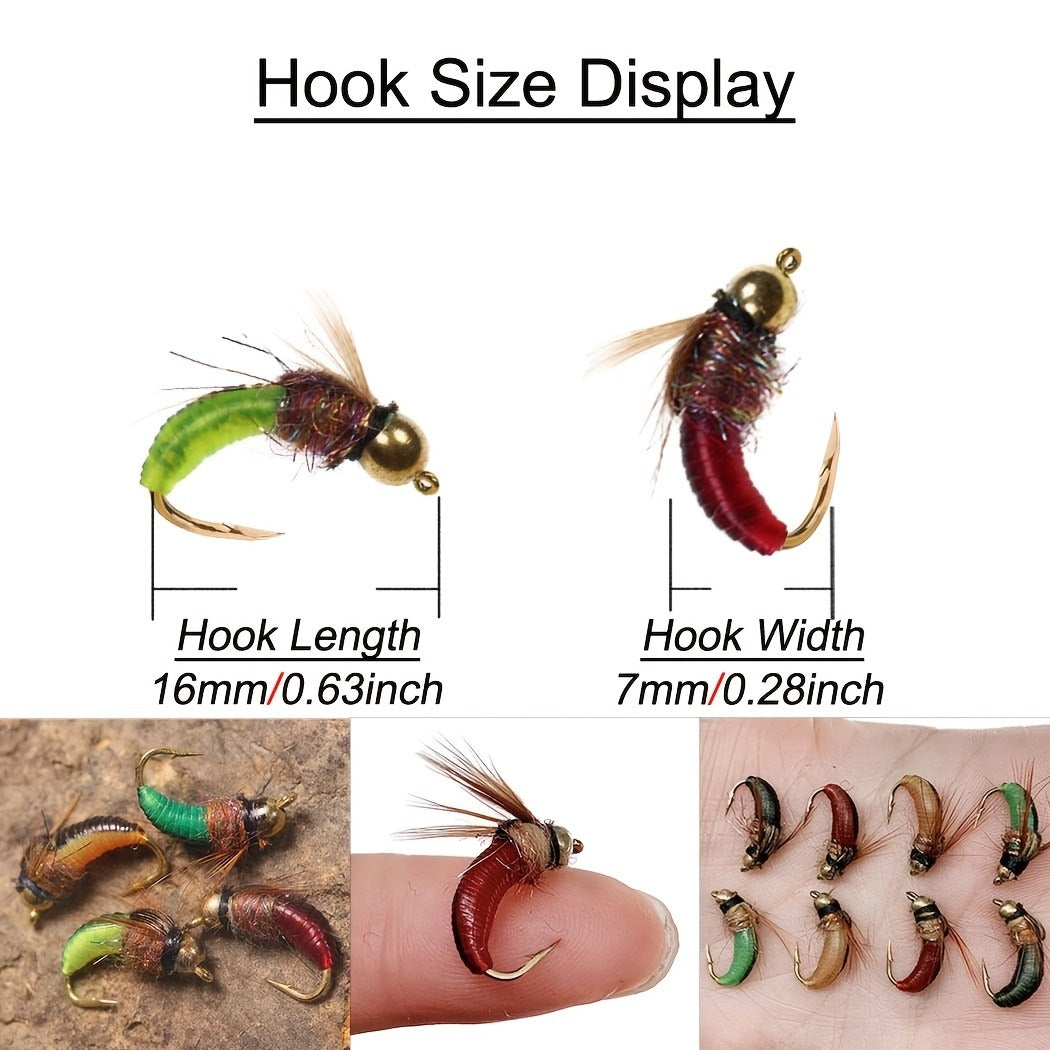 Brass Bead Head Caddis Nymph Lures Mixed Styles with Tackle Box, High Carbon Steel #10 Hooks for Bass Bluegill Trout Freshwater – Trout Fly Fishing Flies Kit - product image 6