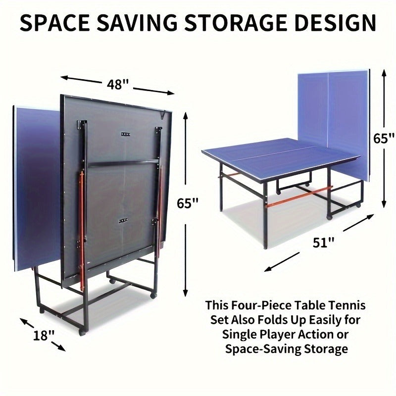 Regulation Size Table Tennis Table, Fold-Up Design with 4 Wheels for Easy Storage, Indoor Outdoor Use, Blue | Collapsible Ping Pong Table 8ft with Net, 2 - product image 8