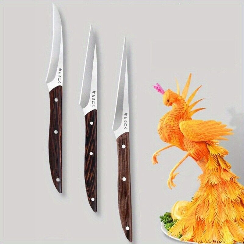 3-Piece Carving Knife Set Fixed Blade Whittling Knives | Carry-along Multifunctional Peeling Knife with Anti-Slip Outdoor Log Handle | Kitchen Tools Camping Gear Gifts for Dad Men