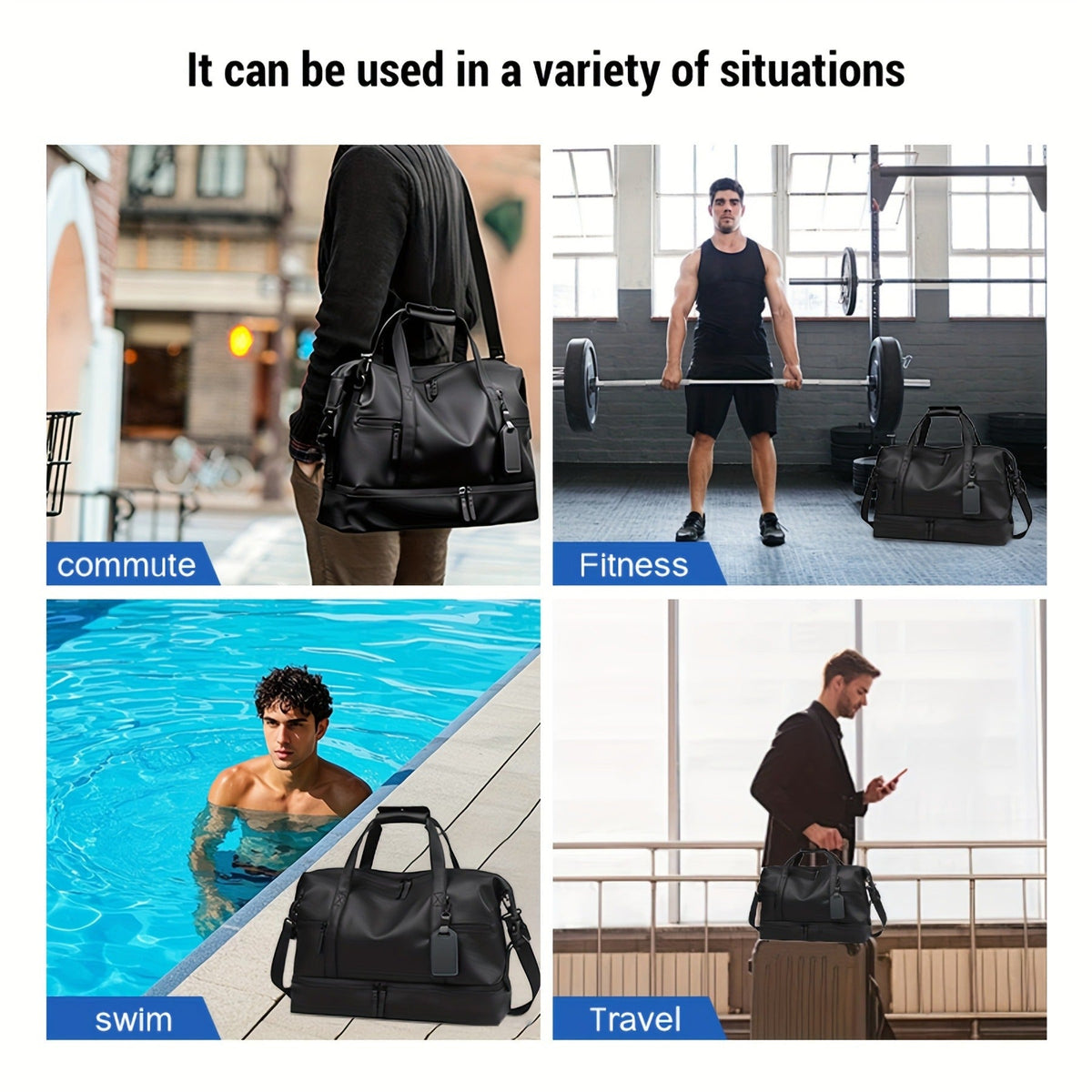 Lightweight Weekender Travel Bag for Workout, Daily Use, Carry-On & Overnight Trips, Available in Black, Blue & Gray – Gym Duffel Bag PU Collapsible Sports - product image 11