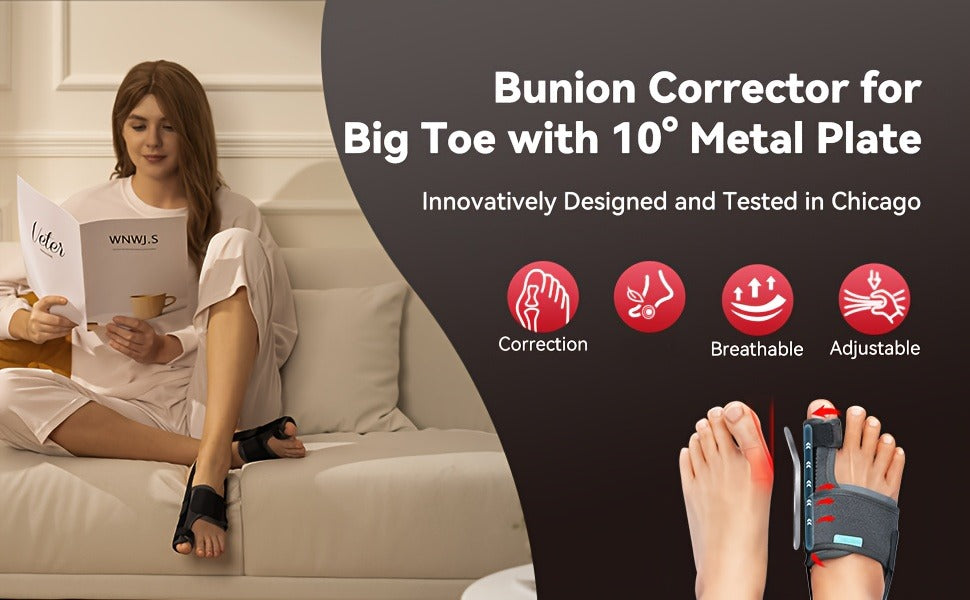 Adjustable Big Toe Splint with 2 Angle Bars & Double Non-Slip Straps, Day Night Hallux Valgus Relief Support Brace, 1 Pair | Toe Separator Bunion Corrector for - product image 7