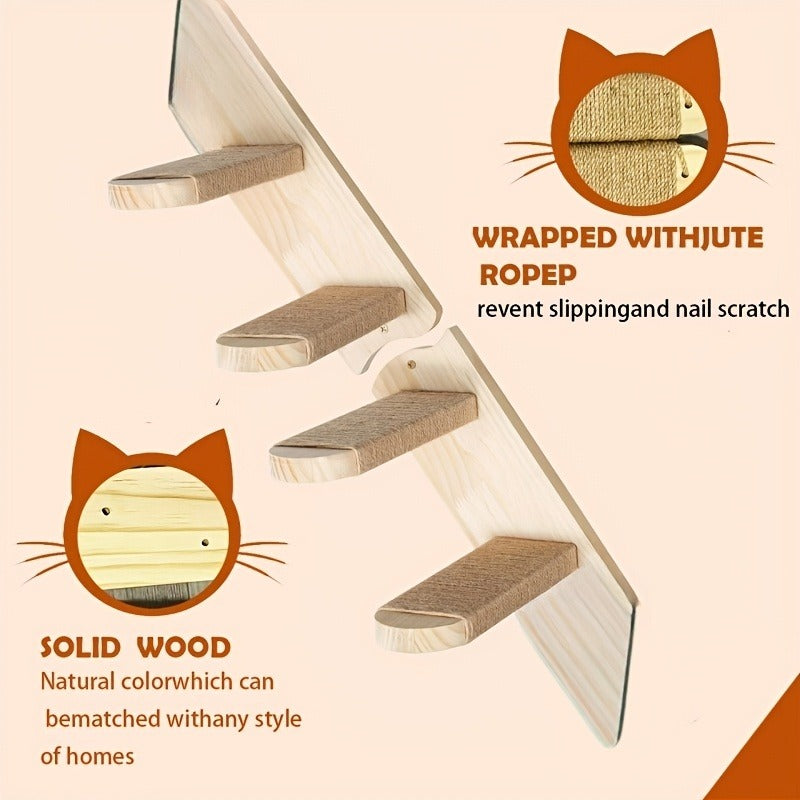 Wall-Mounted Cat Climbing Frame Solid Wood Cat Stairs Ladder Perch Jumping Platform All Season Indoor Cat Wall Furniture Adorable Cat Steps for Daily Pet Care - product image 8