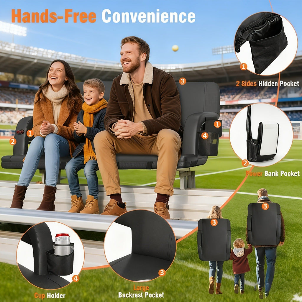 Heated Stadium Seat with Back Support for Bleachers 6 Reclining Positions 3 Heat Levels Dual-Zone USB Heated Bleacher Chair with 5 Storage Pockets Adjustable - product image 11