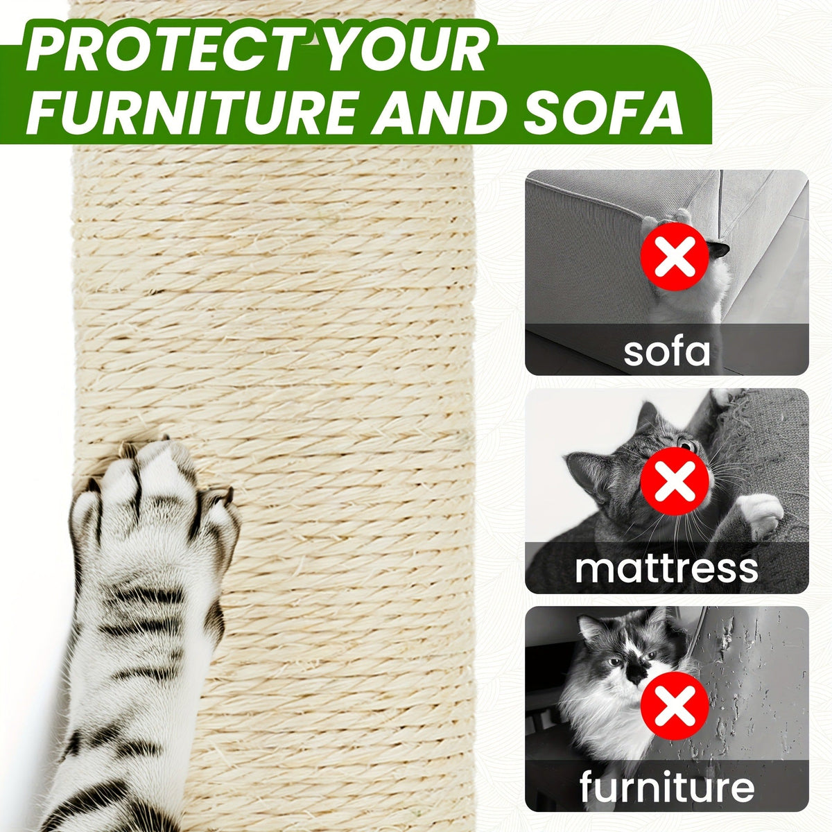 Cat Furniture for Living Room – Cat Tree 55" Large Multi-Level Cat Tower for Indoor Cats with Green Leaves, Hammock, Sisal Scratching Posts & Hanging Ball Toy - product image 11