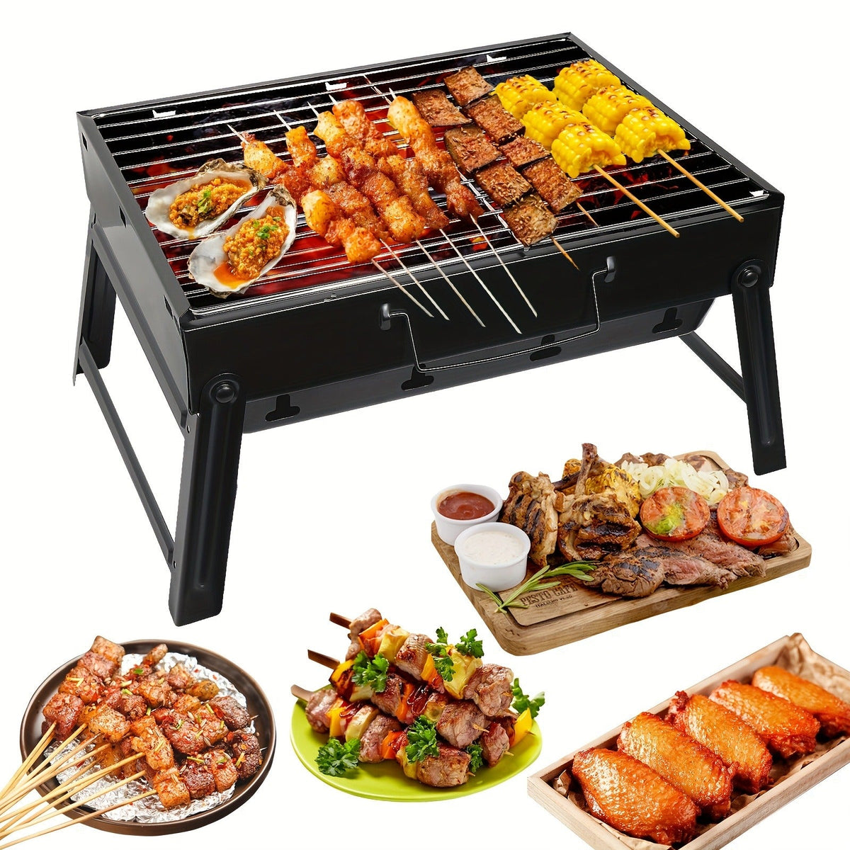 Travel-friendly Folding Charcoal Grill Smokeless BBQ Grill for Camping Picnic Backyard Garden Patio Outdoor Cooking Space-saving Long-lasting Iron Barbecue Grill