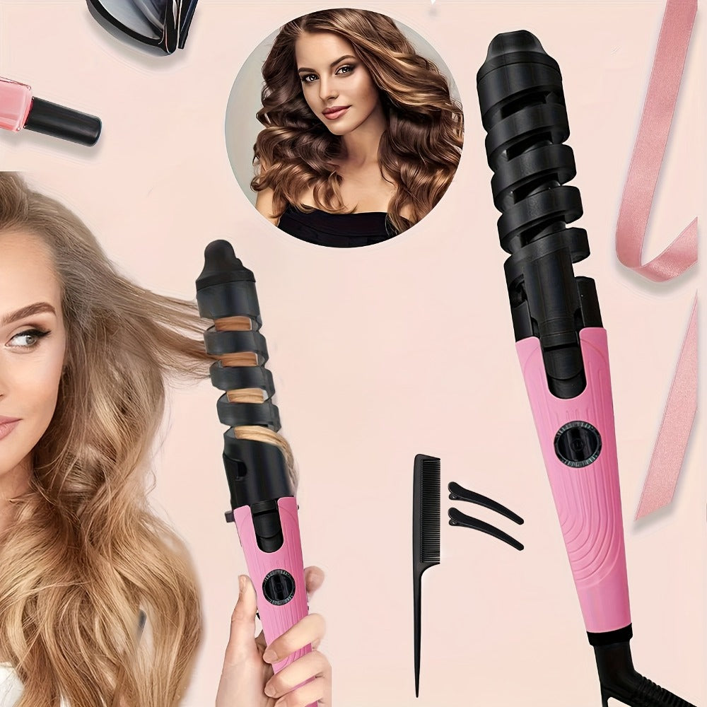 Automatic Spiral Curling Iron Ceramic Anti-Tangle – Professional Auto Curler One-Button Easy Operate Hair Styling Tool with Comb & 2 Clips for All Hair Types – Blue, Pink - product image 5