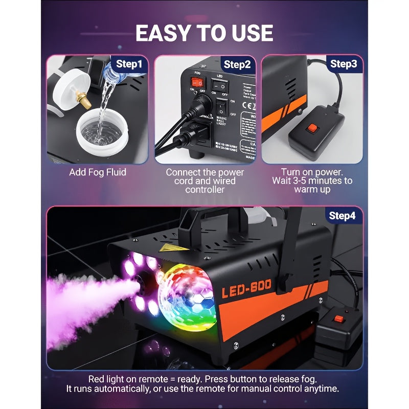 Smoke Machine, Fog Machine with Disco Ball Lights, 600W and 3000CFM with 13 Colorful LED Lights Effect, Wireless Remote Control, Suitable for Parties - product image 7