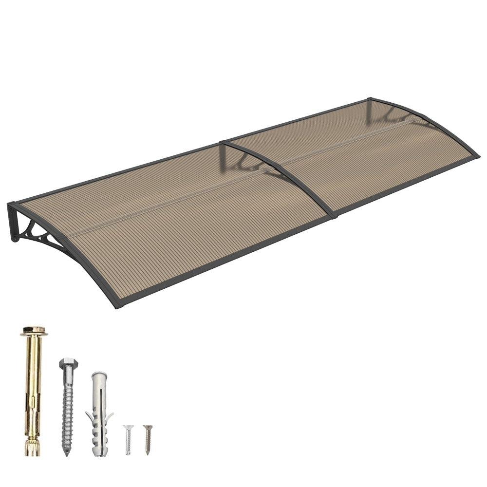 Polycarbonate Window Awning Door Canopy - UV Rain Snow Sun Protection Overhang for Doorways, Patio & Windows, Multiple Sizes, Black/Gray Bracket with Blue/Clear/Brown Board - product image 21
