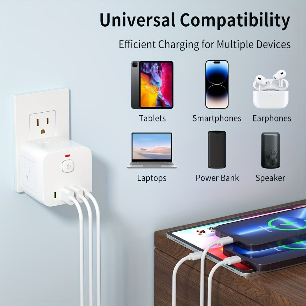Wall Outlet Extender 8-in-1 with 4 AC Outlets 2 USB-A 2 USB-C Ports Power-Off Switch Overload Protection 4-Sided Design for Living Room Kitchen Bathroom Bedroom Office White - product image 5