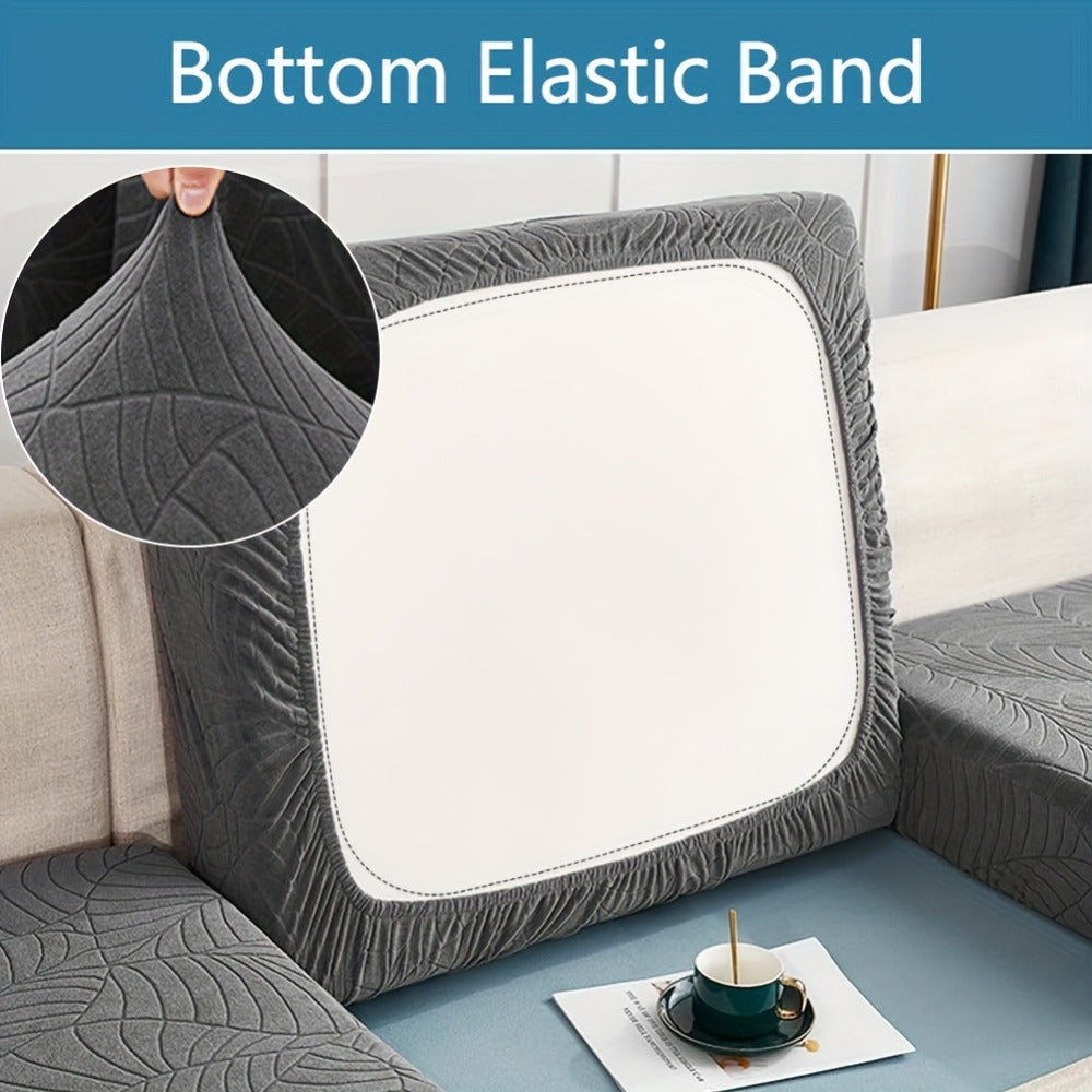 Jacquard Stretch Sofa Cover Set 6pcs Leaf Pattern High Elasticity Furniture Protective Cover with Elastic Band Easy Install Removable Washable Concubine Style Cushion Cover Home De - product image 8