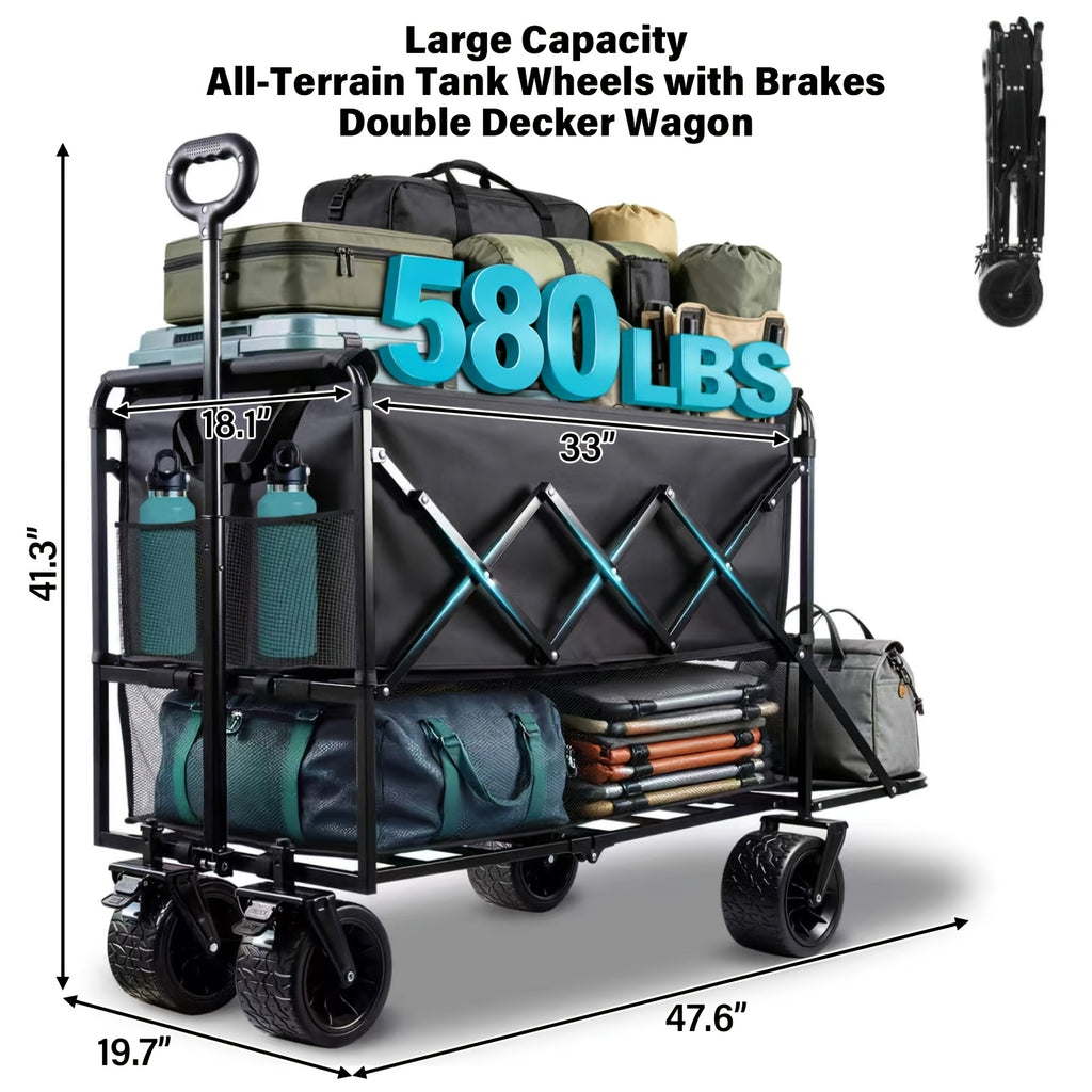 360/ 520/580/600 Lbs Collapsible Wagon Cart with Wheels Foldable - Folding Utility Heavy Duty Wagons Carts for Grocery Sports Garden Shopping Camping - product image 3