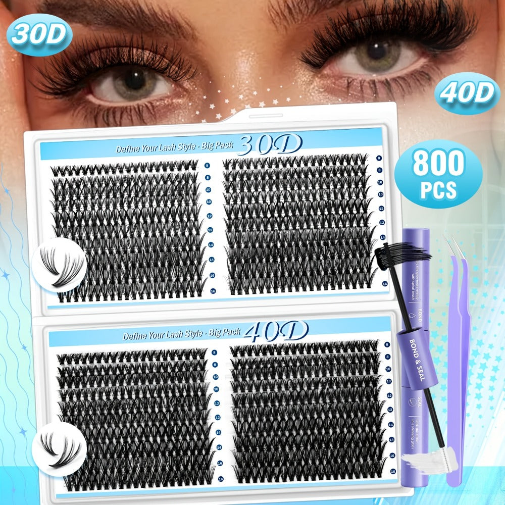 800Pcs Fluffy Wispy Lash Clusters Kit — 30D 40D Mixed Length 8-16mm DIY Eyelash Extensions with 2-in-1 Bond & Seal Glue and Tweezers, Natural Long-Lasting Cluster Lashes for Everyd - product image 11