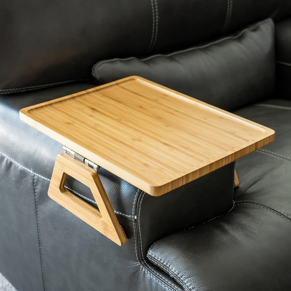 Bamboo Sofa Arm Tray with Folding Legs – Clip-On Couch Armrest Table for Snacks Drinks Remote Control Living Room Bedroom Breakfast Tray Natural Rectangular - product image 7
