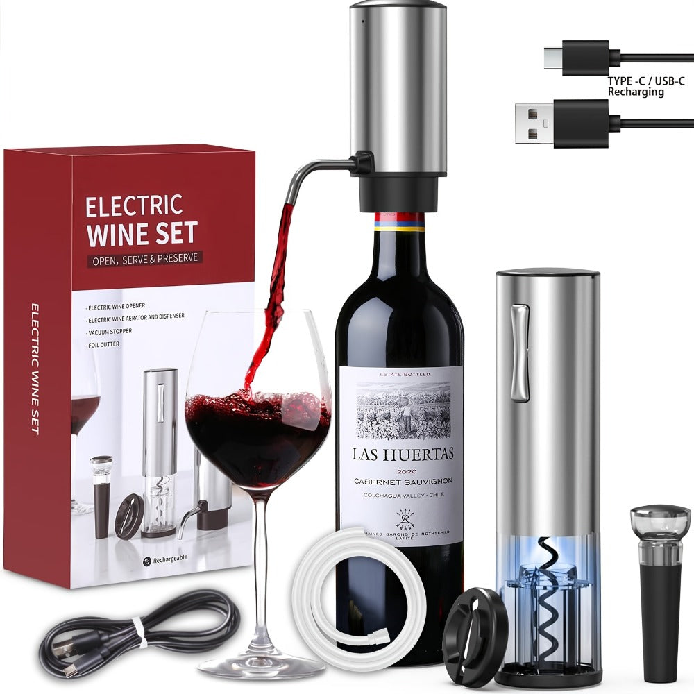 Electric Wine Opener Set – Rechargeable Automatic Corkscrew with Wine Aerator Dispenser, Vacuum Stopper & Foil Cutter for Any Occasion Gift - product image