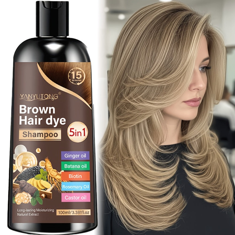 Gray Coverage Hair Dye Shampoo 5-in-1 with Ginger Oil Biotin Rosemary Castor Oil | Gentle Color Shampoo for Black Brown Chestnut Brown | No Mix Quick Application Men & Women - product image 4