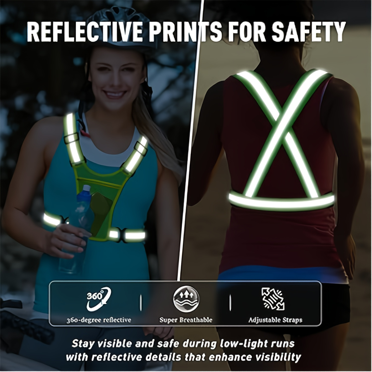Reflective Running Vest with Phone Holder & Reflective Bracelets – 2 Pack – Adjustable Safety Vest for Men Women, Dog Walking, Cycling, Night Running