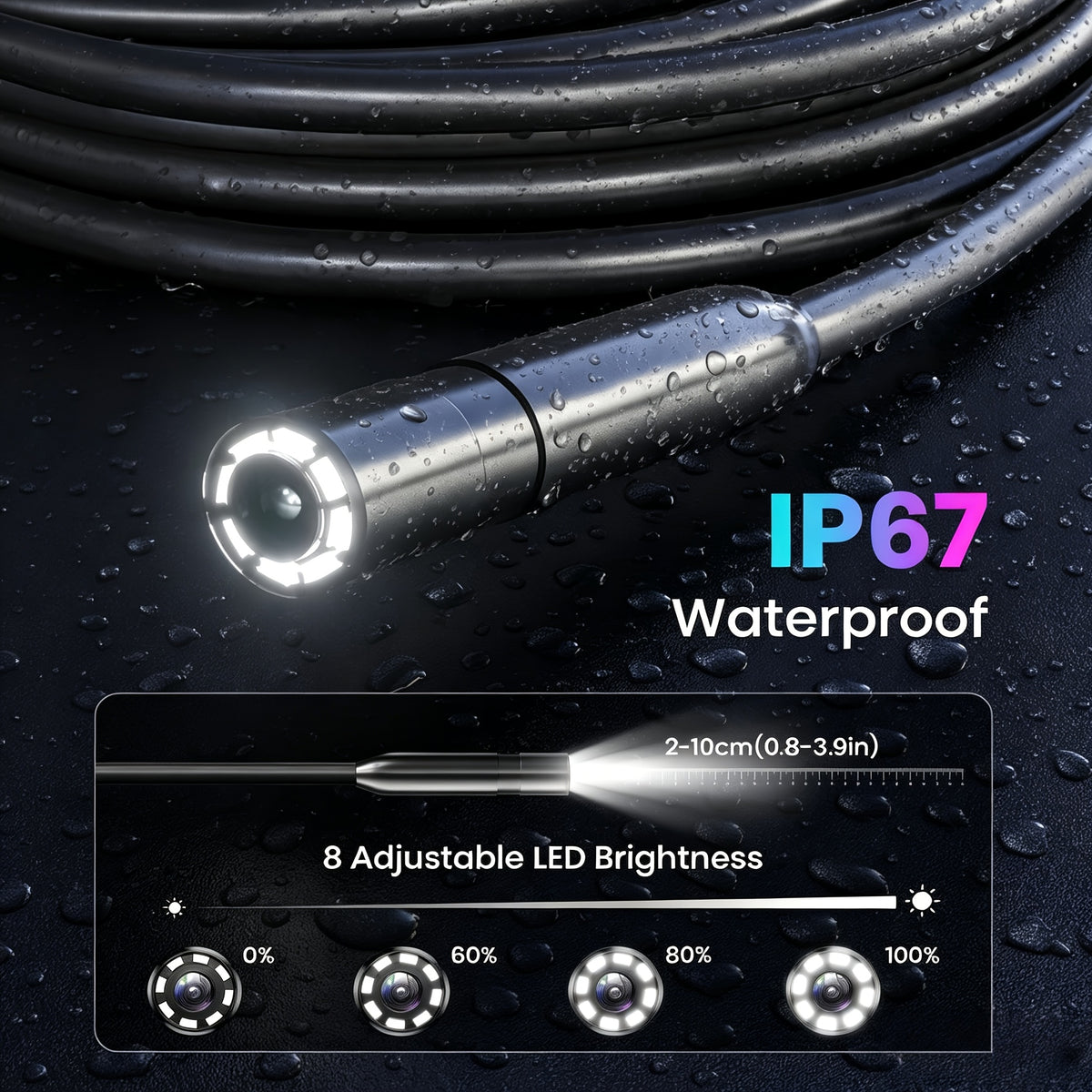 Inspection Camera Endoscope Camera with Light 4.3 IPS Screen 1080P HD Borescope Snake Camera for Men 8 Adjustable LED Lights Semi Rigid Cable Pipe Inspection - product image 4