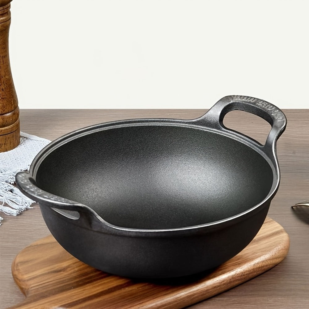 Cast Iron Wok Skillet Non-Stick Deep Stir Fry Pan with Dual Handles - Heavy Duty Uncoated Traditional Cooking Pot Multi-Size 9.84 10.62 11.81 12.59 Inch for Home Outdoor Grilling B - product image 2