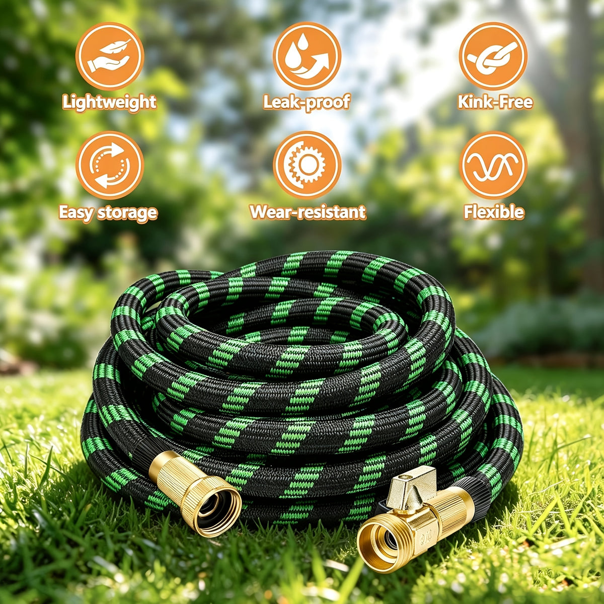 Garden Hose 100Ft/150Ft/75Ft/50Ft/25Ft/15Ft/10Ft with 10-Function High-Pressure Spray Nozzle, Lightweight, Non-Expandable Water Hose for Yard, Lawn, Car Wash - product image 2