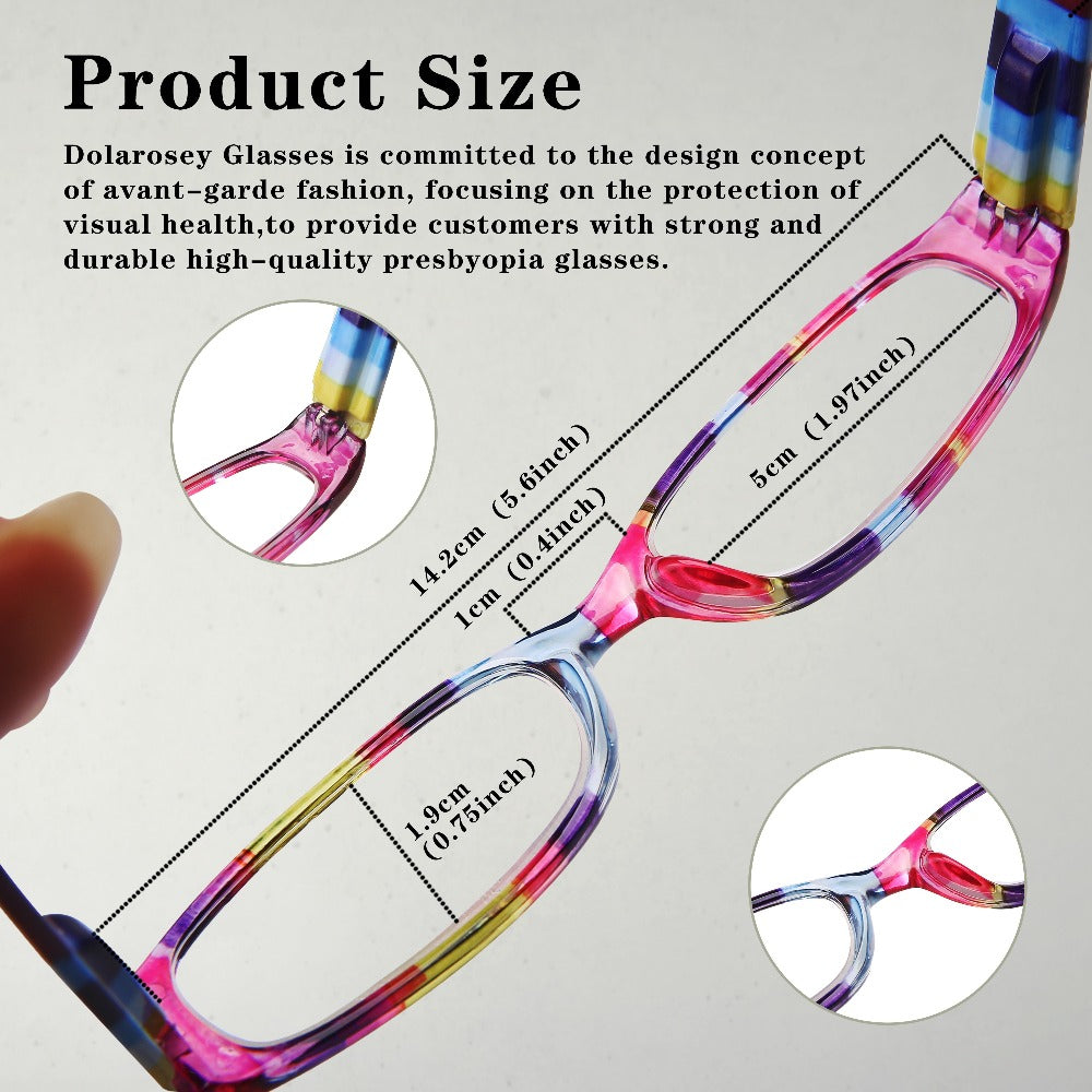 Reading Glasses 4-Pack Retro Rectangle Spring Hinge Multi-Strength for Men and Women – 1.0x to 4.0x Magnification Colorful Printed Frames Eyeglasses Set - product image 3