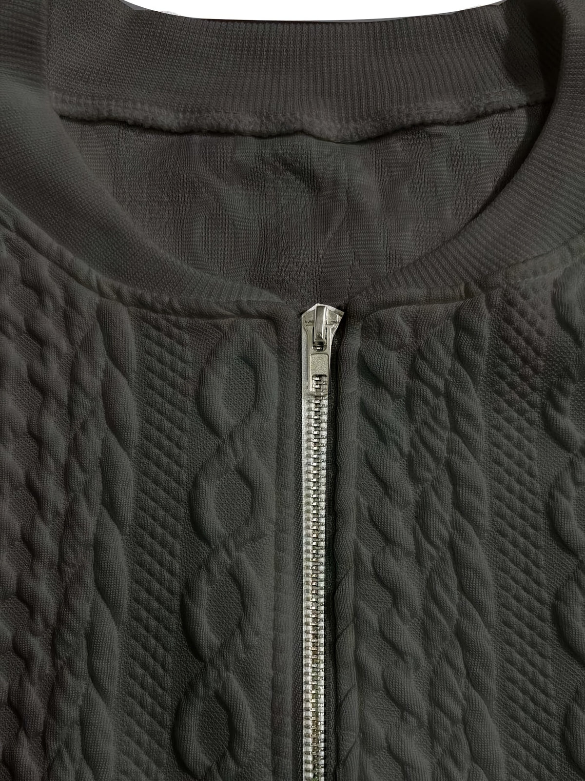 Plus Size, Plus Size Zip Up Textured Solid Jacket, Casual Long Sleeve Outerwear for Fall & Spring, Women's Plus Size Clothing - product image 14